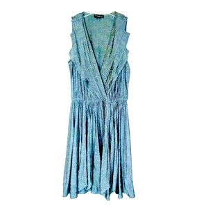 Metropark Dress M Gray Linen Cotton Blend Gathered Waist Dark Academic Lagenlook